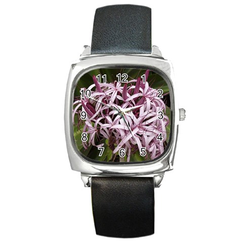 purple flowers Square Metal Watch from ArtsNow.com Front