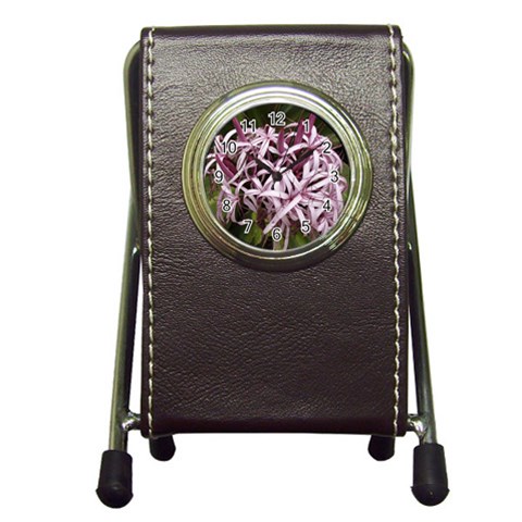 purple flowers Pen Holder Desk Clock from ArtsNow.com Front