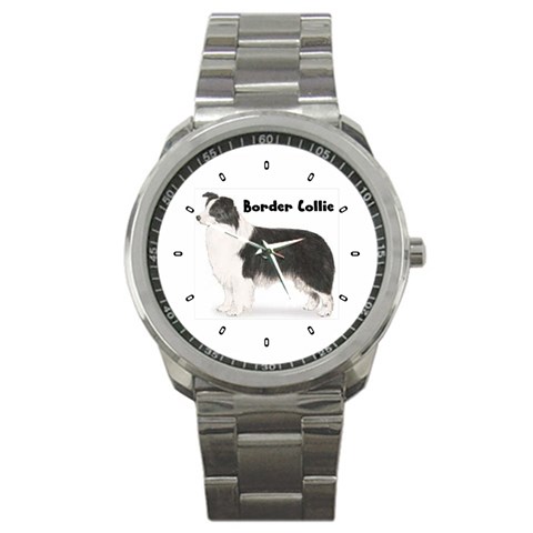 Border Collie Sport Metal Watch from ArtsNow.com Front