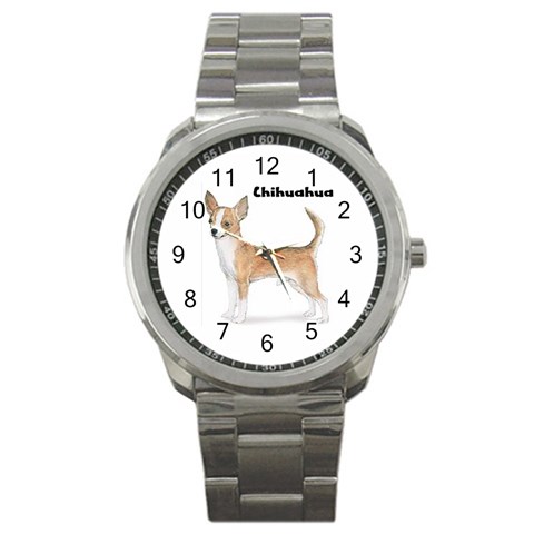 Chihuahua Sport Metal Watch from ArtsNow.com Front