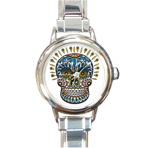 Mexican Skull Round Italian Charm Watch from ArtsNow.com Front