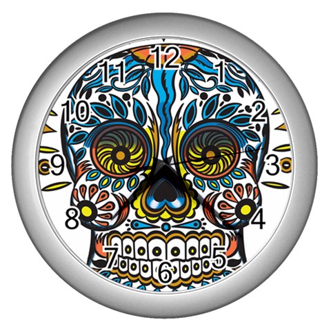 Mexican Skull Wall Clock (Silver) from ArtsNow.com Front