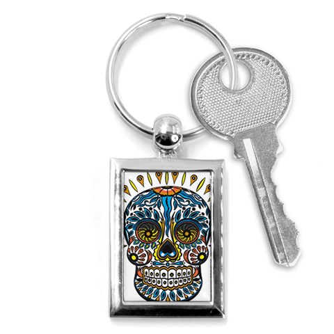 Mexican Skull Key Chain (Rectangle) from ArtsNow.com Front