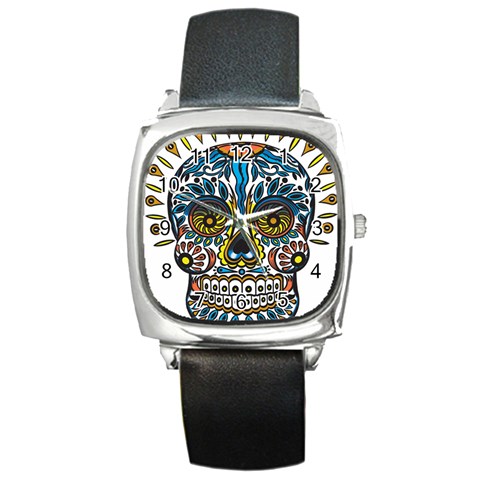 Mexican Skull Square Metal Watch from ArtsNow.com Front