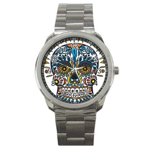 Mexican Skull Sport Metal Watch from ArtsNow.com Front