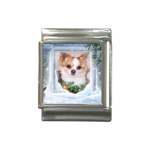 Puppy watching snow Italian Charm (13mm) from ArtsNow.com Front