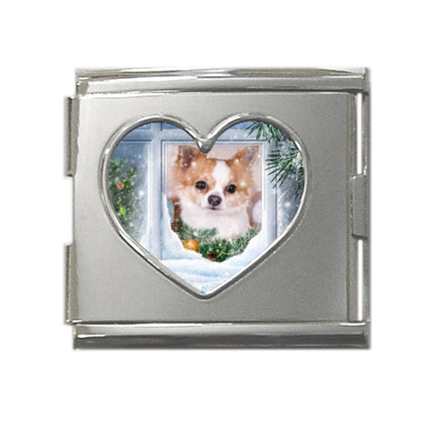 Puppy watching snow Mega Link Heart Italian Charm (18mm) from ArtsNow.com Front