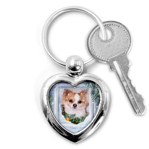 Puppy watching snow Key Chain (Heart) from ArtsNow.com Front