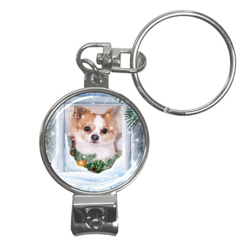 Puppy watching snow Nail Clippers Key Chain from ArtsNow.com Front