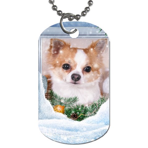 Puppy watching snow Dog Tag (One Side) from ArtsNow.com Front