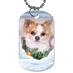 Puppy watching snow Dog Tag (Two Sides) from ArtsNow.com Front