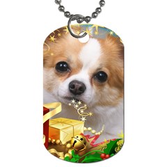 Puppy watching snow Dog Tag (Two Sides) from ArtsNow.com Back