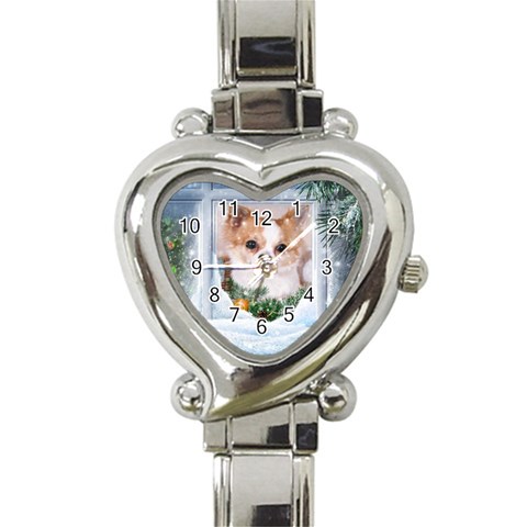 Puppy watching snow Heart Italian Charm Watch from ArtsNow.com Front