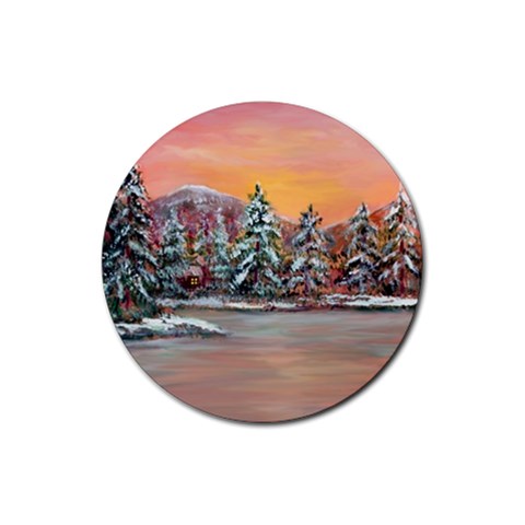  Jane s Winter Sunset   by Ave Hurley of ArtRevu ~ Rubber Round Coaster (4 pack) from ArtsNow.com Front