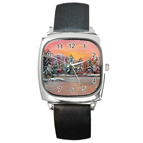  Jane s Winter Sunset   by Ave Hurley of ArtRevu ~ Square Metal Watch from ArtsNow.com Front