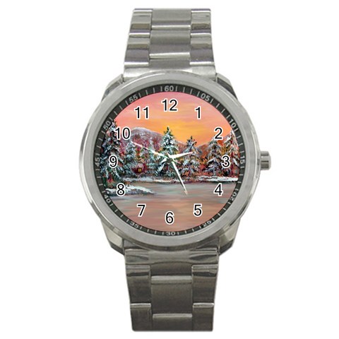  Jane s Winter Sunset   by Ave Hurley of ArtRevu ~ Sport Metal Watch from ArtsNow.com Front