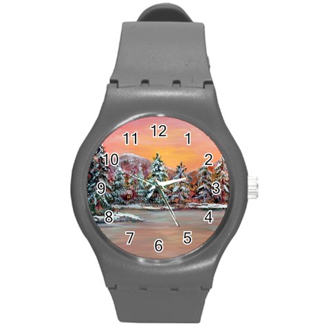  Jane s Winter Sunset   by Ave Hurley of ArtRevu ~ Round Plastic Sport Watch (M) from ArtsNow.com Front