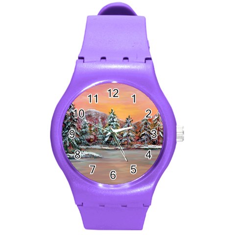  Jane s Winter Sunset   by Ave Hurley of ArtRevu ~ Round Plastic Sport Watch (M) from ArtsNow.com Front