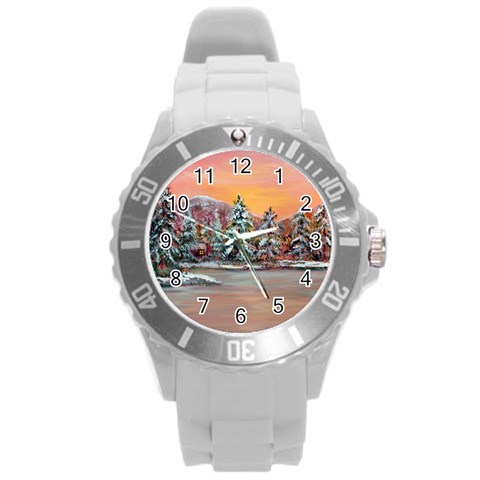  Jane s Winter Sunset   by Ave Hurley of ArtRevu ~ Round Plastic Sport Watch (L) from ArtsNow.com Front