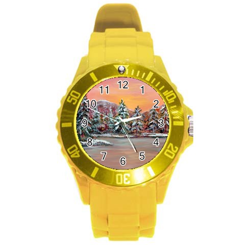  Jane s Winter Sunset   by Ave Hurley of ArtRevu ~ Round Plastic Sport Watch (L) from ArtsNow.com Front