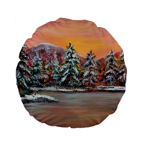  Jane s Winter Sunset   by Ave Hurley of ArtRevu ~ Standard 15  Premium Round Cushion  from ArtsNow.com Front