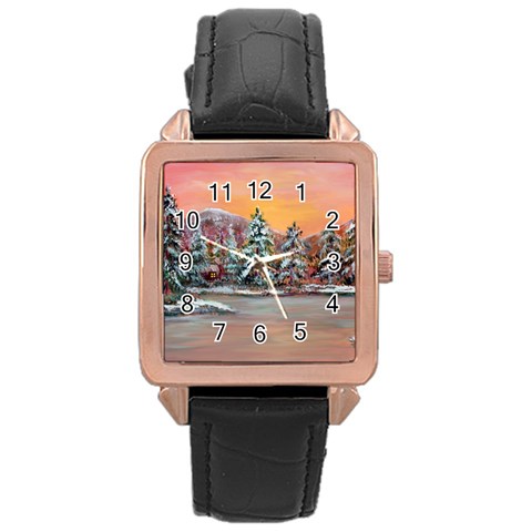  Jane s Winter Sunset   by Ave Hurley of ArtRevu ~ Rose Gold Leather Watch  from ArtsNow.com Front