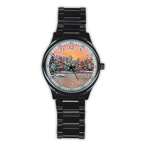  Jane s Winter Sunset   by Ave Hurley of ArtRevu ~ Stainless Steel Round Watch from ArtsNow.com Front