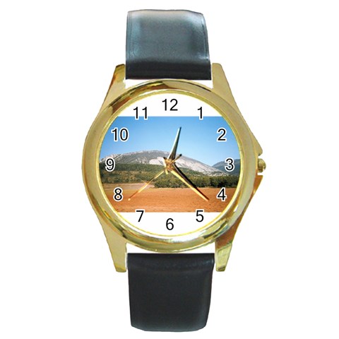 mountainscene1 Round Gold Metal Watch from ArtsNow.com Front