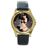 pinupgirls4 Round Gold Metal Watch