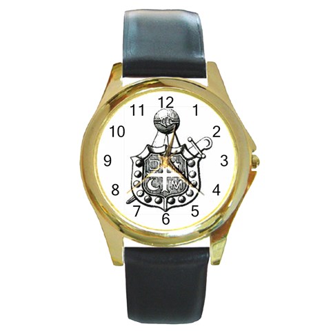 demolay4 Round Gold Metal Watch from ArtsNow.com Front