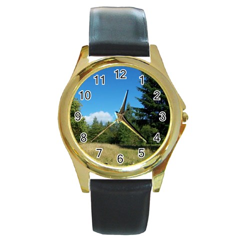 land2 Round Gold Metal Watch from ArtsNow.com Front