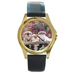 Tibetan Terriers Round Gold Metal Watch