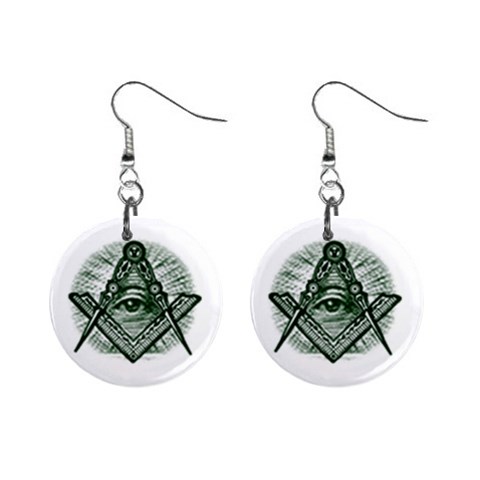 masonic symbols 1  Button Earrings from ArtsNow.com Front