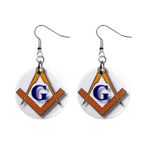 masonic symbols 1  Button Earrings from ArtsNow.com Front