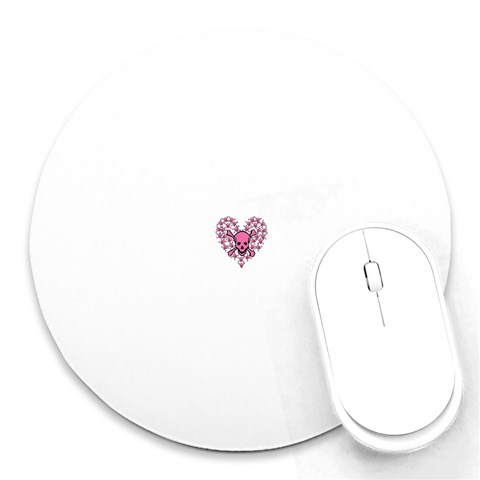 Pink Heart Shaped Skull Round Mousepad from ArtsNow.com Front