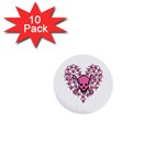 Pink Heart Shaped Skull 1  Mini Button (10 pack) 