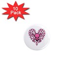 Pink Heart Shaped Skull 1  Mini Magnet (10 pack) 