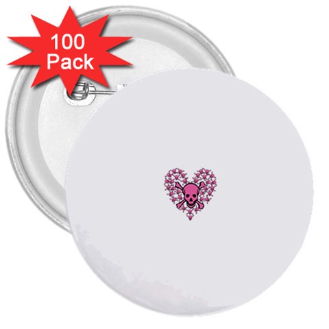 Pink Heart Shaped Skull 3  Button (100 pack) from ArtsNow.com Front