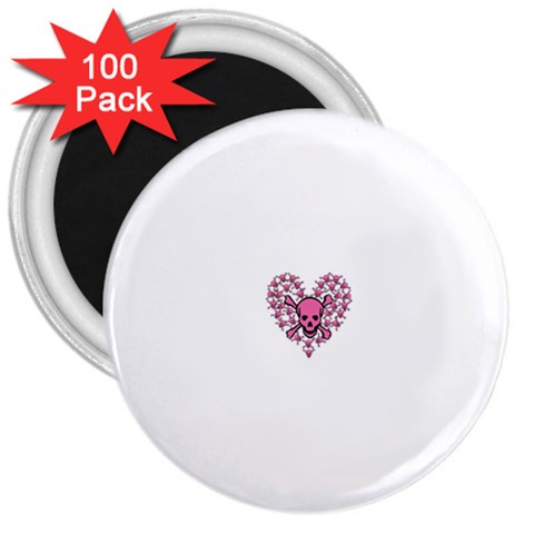 Pink Heart Shaped Skull 3  Magnet (100 pack) from ArtsNow.com Front