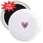 Pink Heart Shaped Skull 3  Magnet (100 pack)