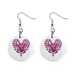 Pink Heart Shaped Skull 1  Button Earrings