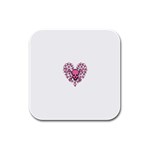 Pink Heart Shaped Skull Rubber Square Coaster (4 pack)