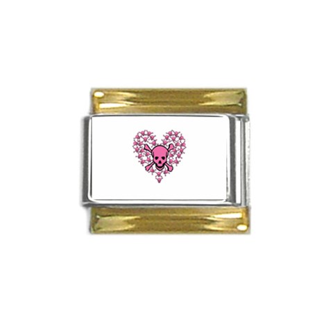 Pink Heart Shaped Skull Gold Trim Italian Charm (9mm) from ArtsNow.com Front