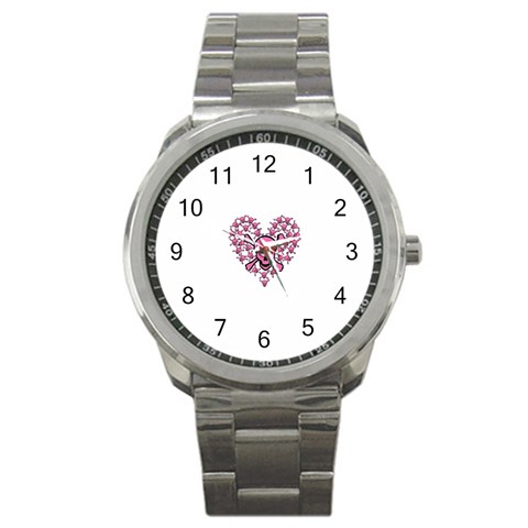 Pink Heart Shaped Skull Sport Metal Watch from ArtsNow.com Front