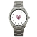 Pink Heart Shaped Skull Sport Metal Watch