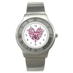 Pink Heart Shaped Skull Stainless Steel Watch