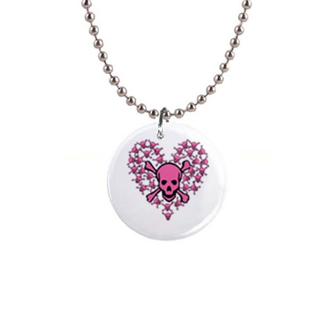 Pink Heart Shaped Skull 1  Button Necklace from ArtsNow.com Front