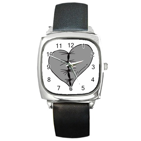 Sewn Up Dark Heart Square Metal Watch from ArtsNow.com Front