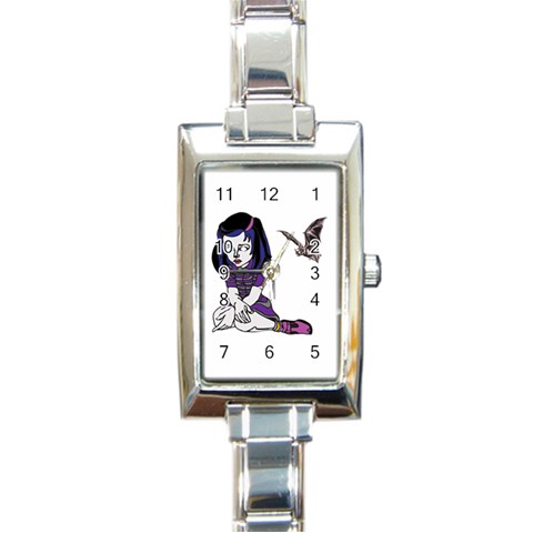 Goth Girl and Bat Rectangular Italian Charm Watch from ArtsNow.com Front