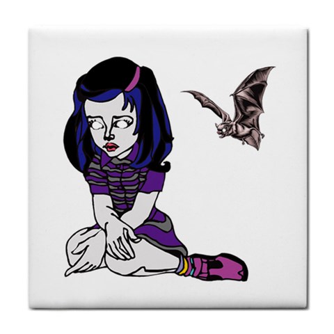 Goth Girl and Bat Tile Coaster from ArtsNow.com Front